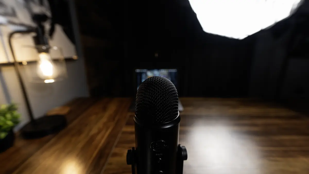 Broadcast-quality microphone setup at Aloha Media Studio